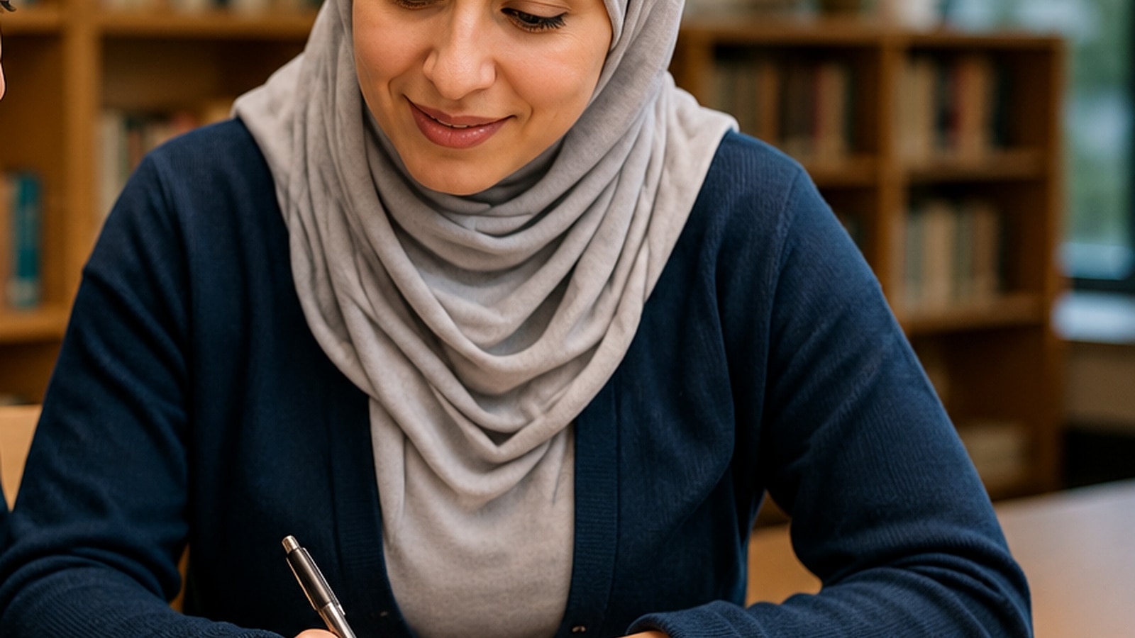 A learner preparing calmly in a library